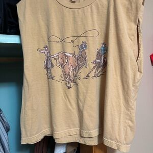 American Apparel Tan Western Graphic Tank Top